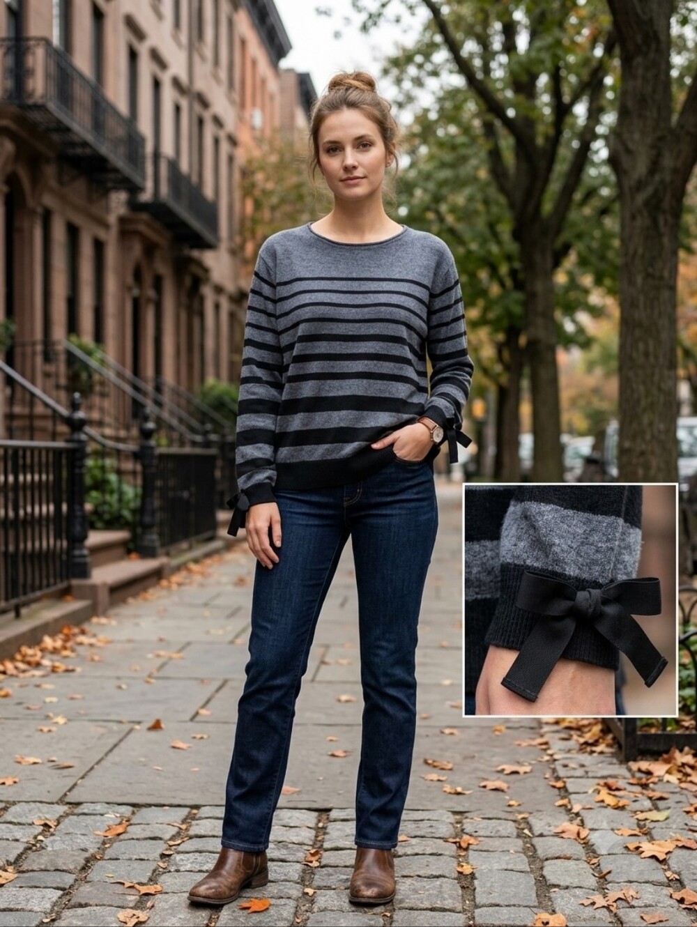 Autumn Cashmere Ombre Navy and Blue Stripe sweater, size Large NWT